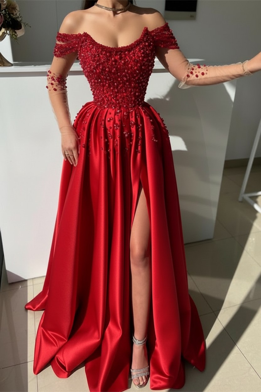 Dunsty Rosa Abendkleider Lang Günstig | Abiballkeider mit Glitzer