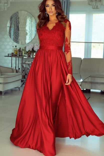 Champagne Abendkleider Lang Mit Ärmel Spitze Abendmoden Günstig