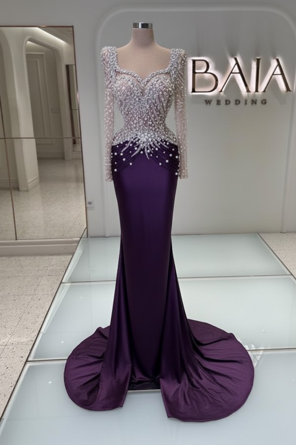 Schwarzes Abednkleid Lang Glitzer Abiballkleider Ballkleider mit Ärmel