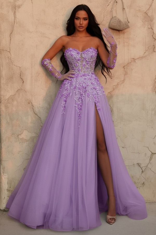 Himmel Blaues Abendkleid Lang Spitze Ballkleid Abendmoden Online