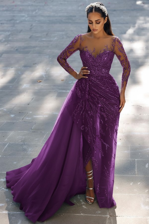 Blaues Abendkleid Lang Glitzer | Abiballkleider Spitze Mit Ärmel