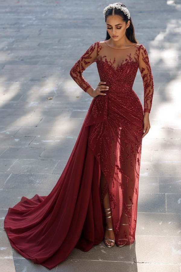 Blaues Abendkleid Lang Glitzer | Abiballkleider Spitze Mit Ärmel