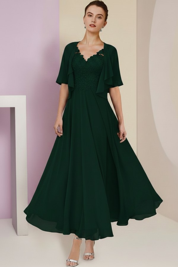 Elegant Rosa Brautmutterkleider Chiffon | Mutterkleider mit V-Ausschnitt