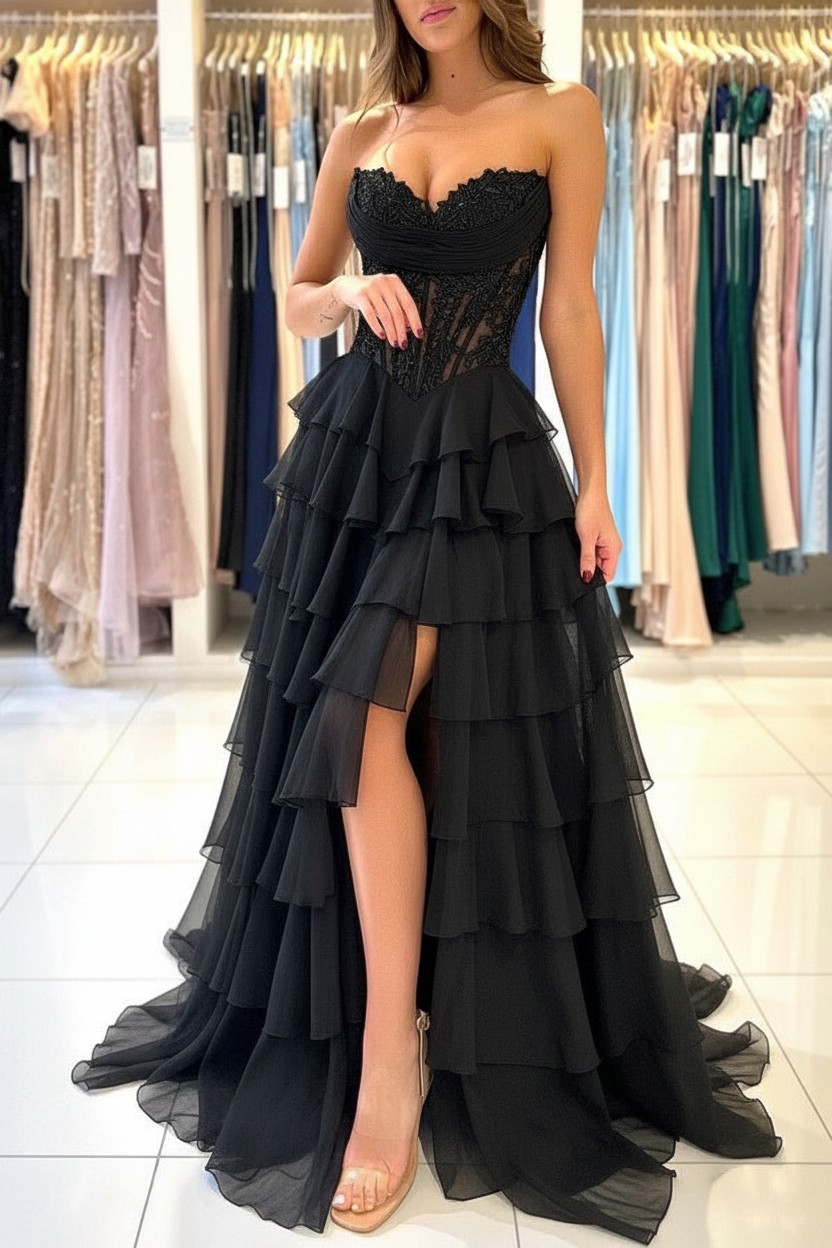 Elegante Abendkleider Lang Blau Ballkleider Mit Spitze