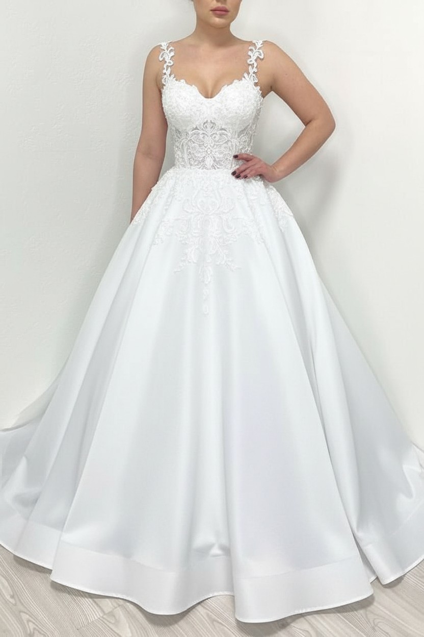 Designer Brautkleider A Linie Mit Spitze | Satin Hochzeitskleider Schwarz