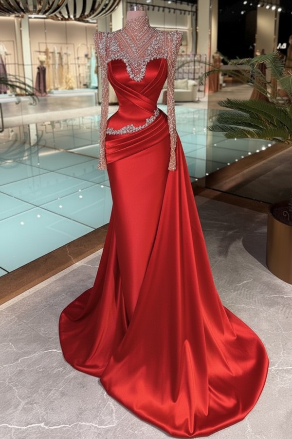 Schöne Abendkleider Lang Glitzer Lila Ballkleider mit Ärmel