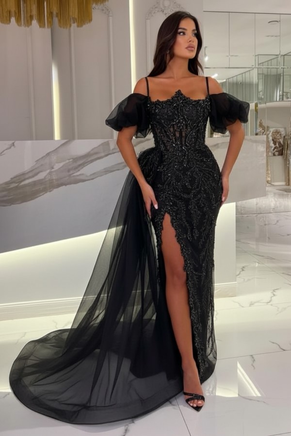 Himmel Blaue Abendkleider Lang Glitzer | Abiballkleider mit Spitze