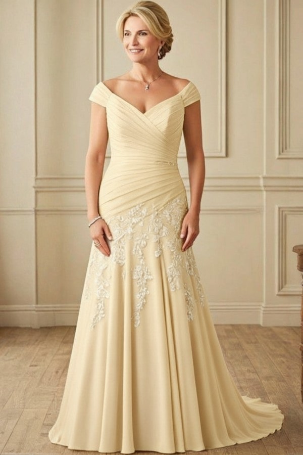 Champagne Brautmutterkleider Lang Günstig Kleider für Brautmutter