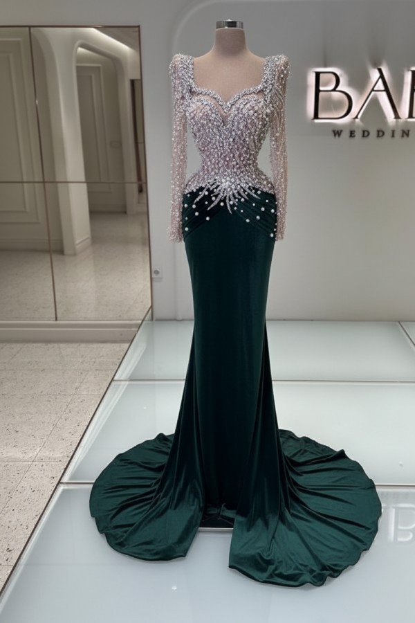 Schwarzes Abednkleid Lang Glitzer Abiballkleider Ballkleider mit Ärmel