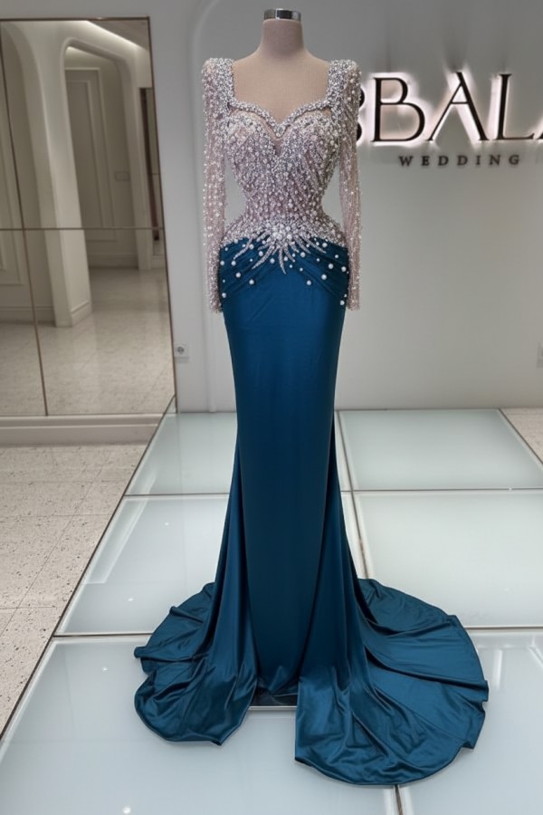 Schwarzes Abednkleid Lang Glitzer Abiballkleider Ballkleider mit Ärmel