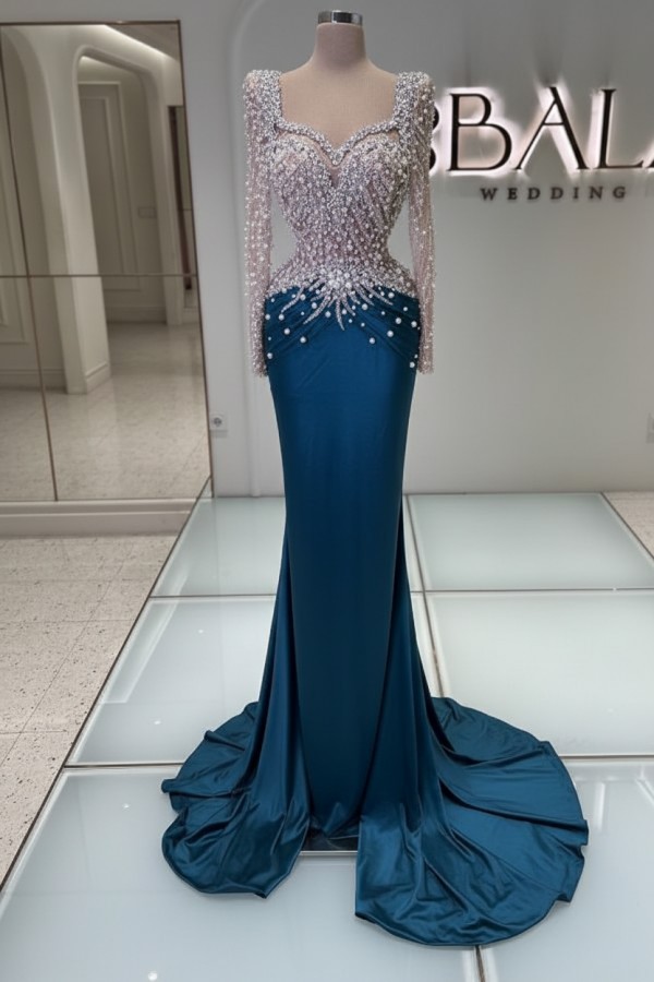 Schwarzes Abednkleid Lang Glitzer Abiballkleider Ballkleider mit Ärmel