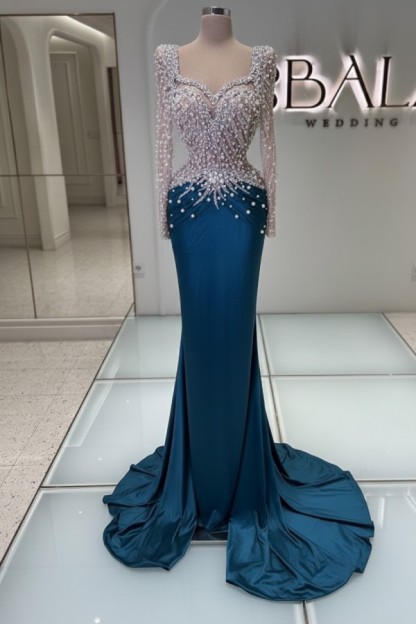 Schwarzes Abednkleid Lang Glitzer Abiballkleider Ballkleider mit Ärmel