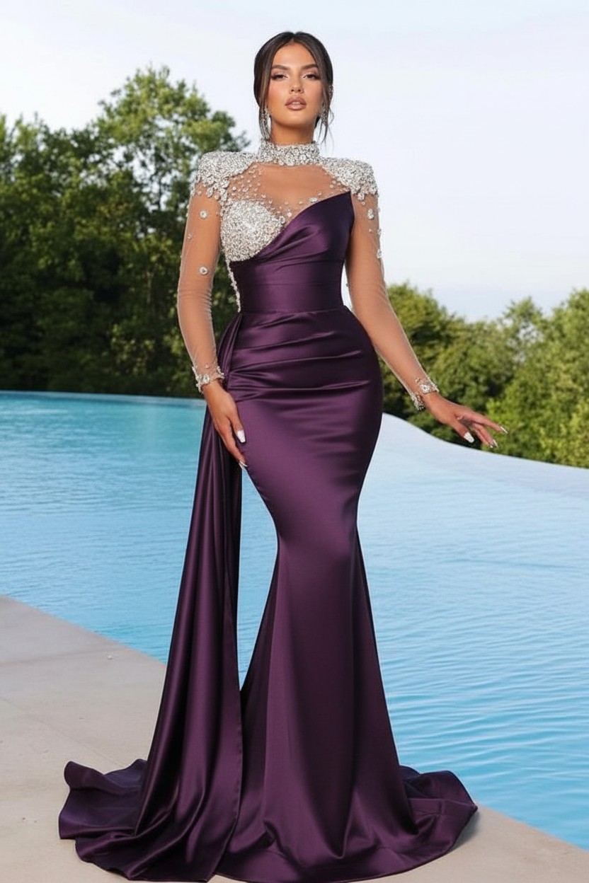 Designer Abendkleider Lang Grün | Abiballkleider mit Ärmel