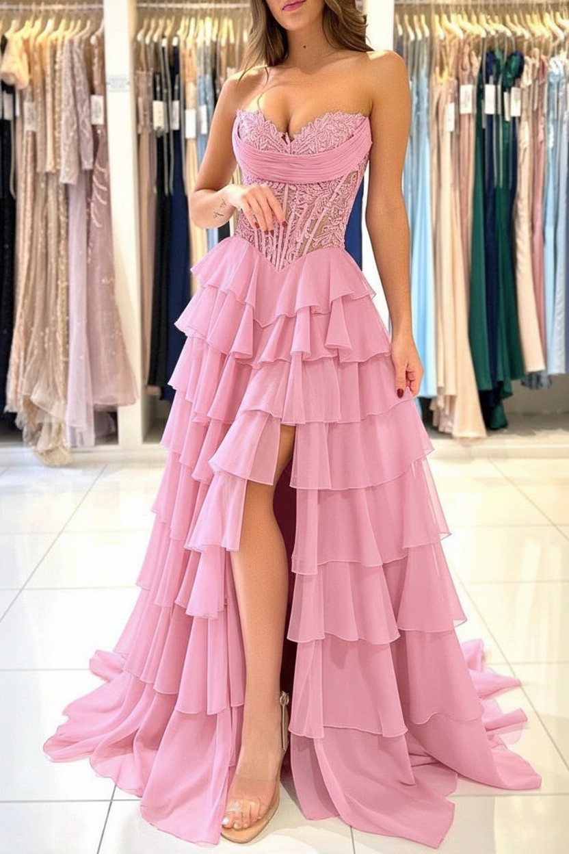 Elegante Abendkleider Lang Blau Ballkleider Mit Spitze