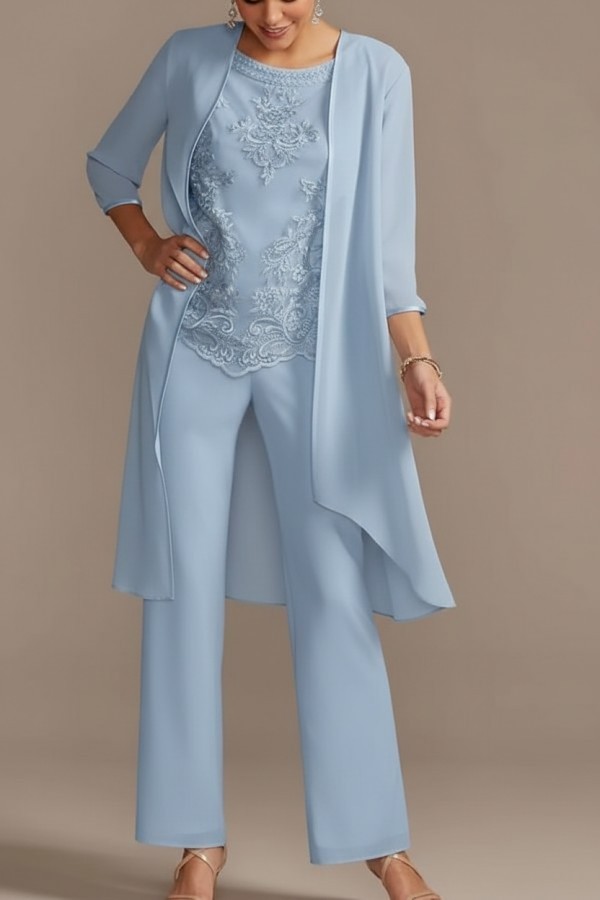 Designer Brautmutter Hoesenanzug | Brautmutterkleider Chiffon 3 Teilig