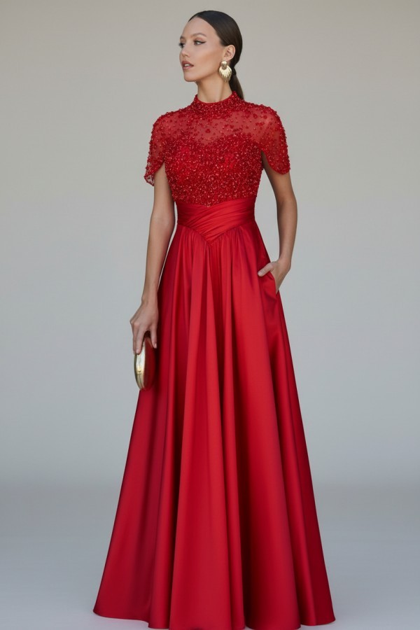 Dunkel Grüne Abendkleider Lang Glitzer Ballkleider mit Ärmel