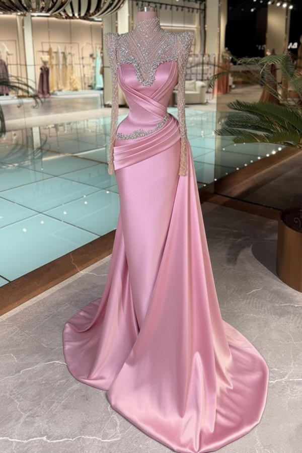 Schöne Abendkleider Lang Glitzer Lila Ballkleider mit Ärmel