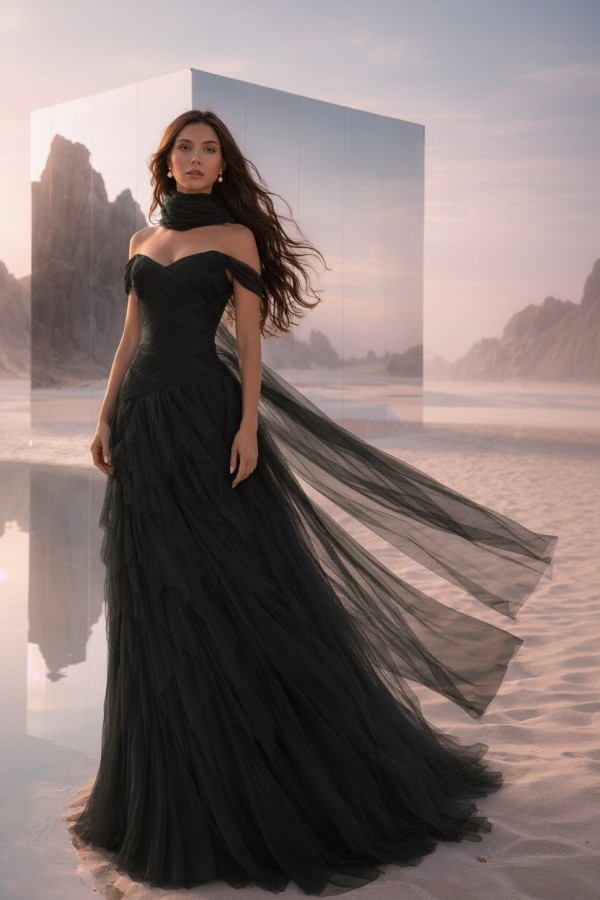  Tintenblau Abendkleider Lang Tüll Ballkleider Abiballkleider Online