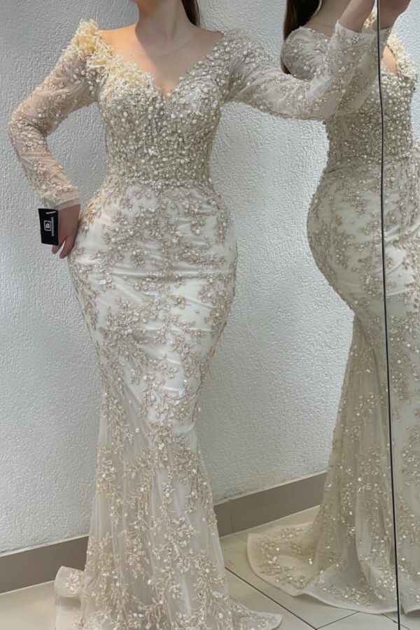 Schöne Abendkleider Lang Gold | Spitze Abiballkleider mit Glitzer