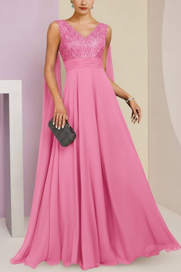 Brautmutterkleid Lang Blau Kleider für Brautmutter mit Ärmel