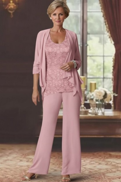Silber Brautmutter Hosenanzug Chiffon Brautmutterkleider mit Spitze