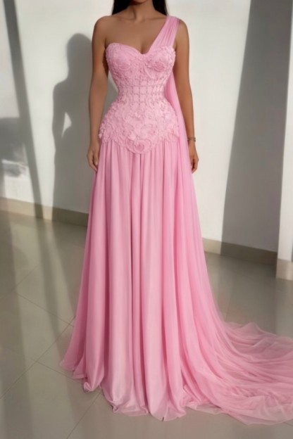 Schöne Abendkleider Lang Rosa Ballkleider mit Spitze