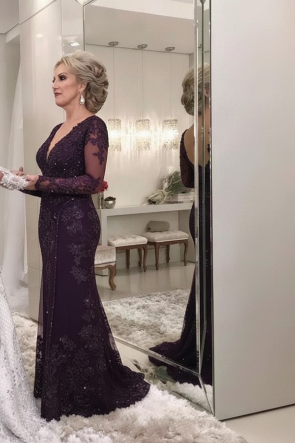 Golden Brautmutterkleider Spitze Mit Ärmel Günstig Abendkleider für Hochzeit Online