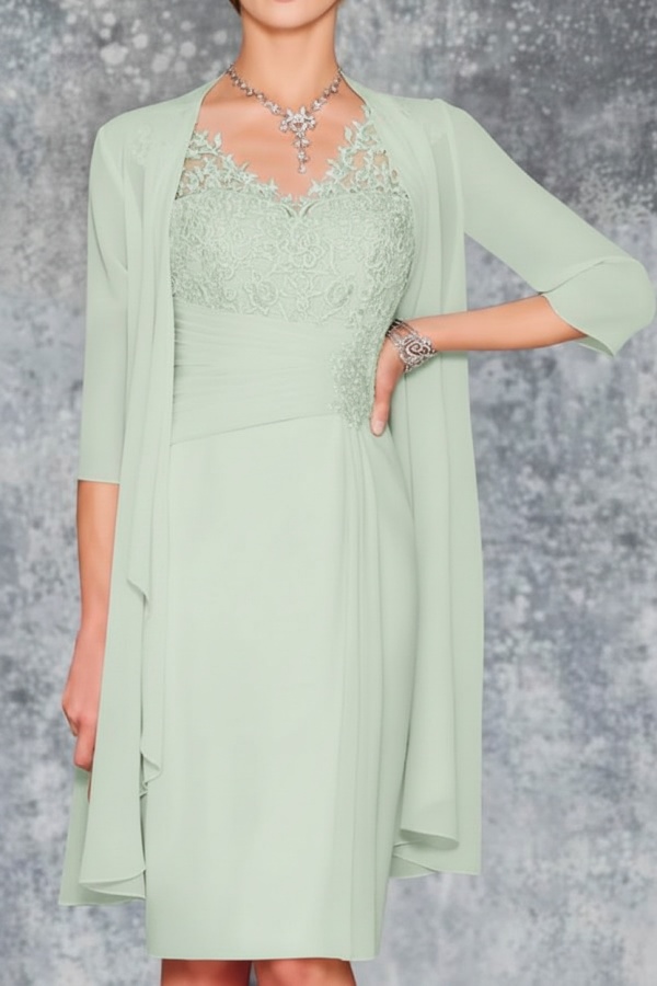 Mint Brautmutterkleid Kurz Chiffon | Kurze Brautmutterkleider mit Jacke