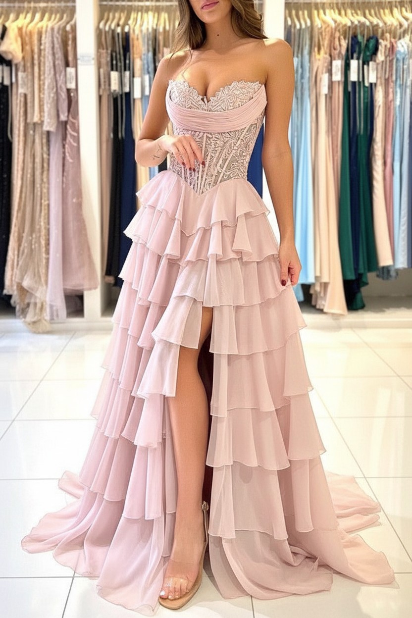 Elegante Abendkleider Lang Blau Ballkleider Mit Spitze