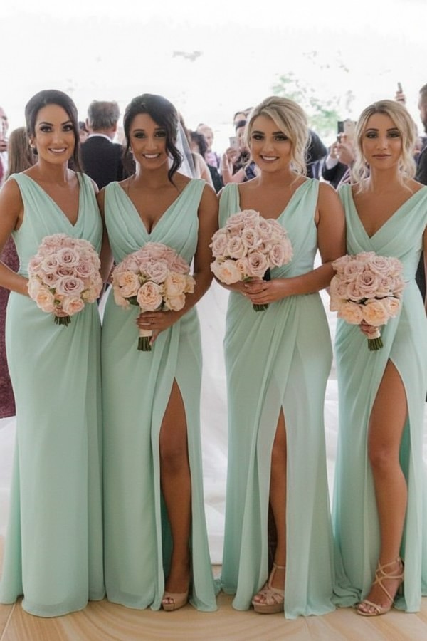 Elegante Brautjungfernkleider Lang Chiffon | Kleider für Brautjungfern