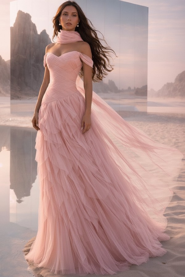  Tintenblau Abendkleider Lang Tüll Ballkleider Abiballkleider Online