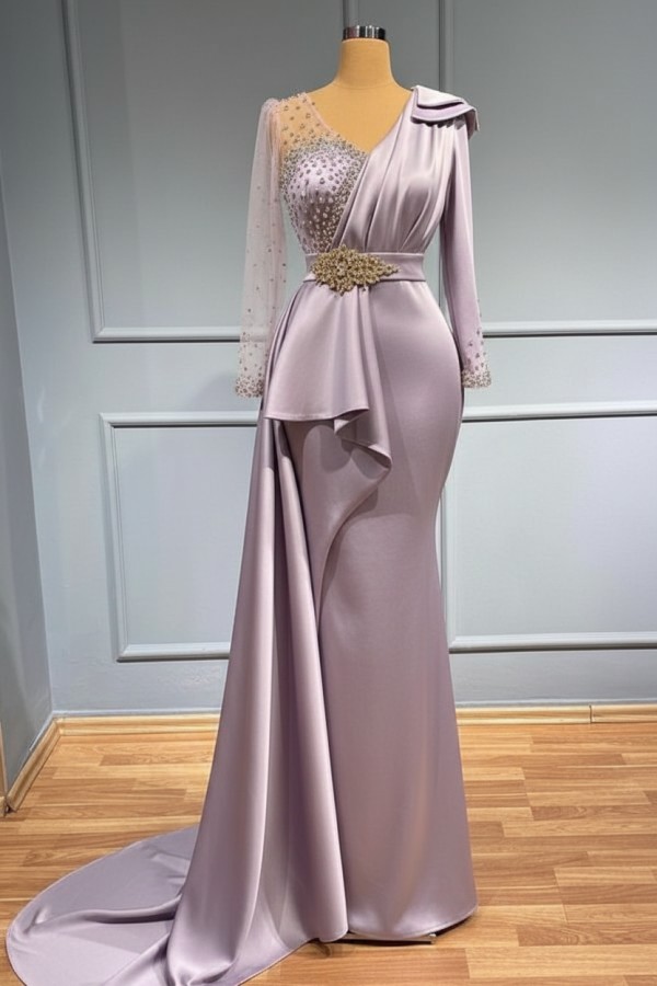 Olive Grün Abendkleider Lang Glitzer | Abiballkleider mit Ärmel