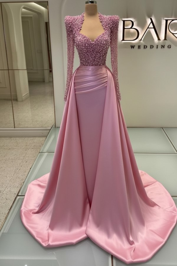 Luxus Abendkleider Lang Weis | Glitzer Abiballkleider Mit armel | Babyonlinedress.de