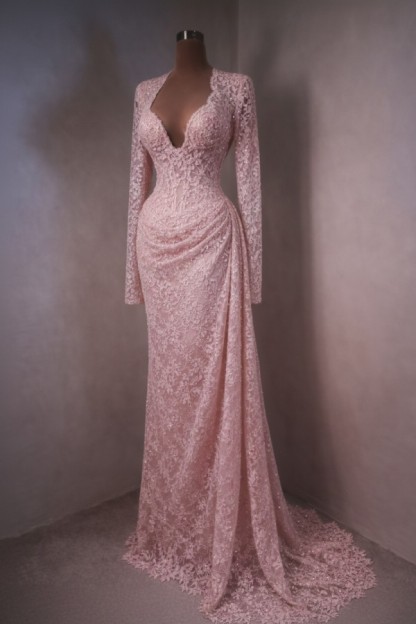 Himmel Blau Abendkleider Lang Spitze Abiballkleider mit Ärmel