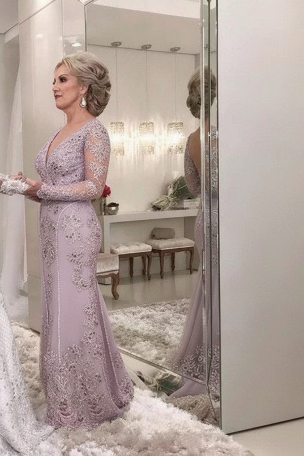 Golden Brautmutterkleider Spitze Mit Ärmel Günstig Abendkleider für Hochzeit Online