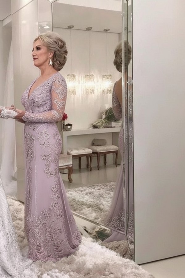 Golden Brautmutterkleider Spitze Mit Ärmel Günstig Abendkleider für Hochzeit Online