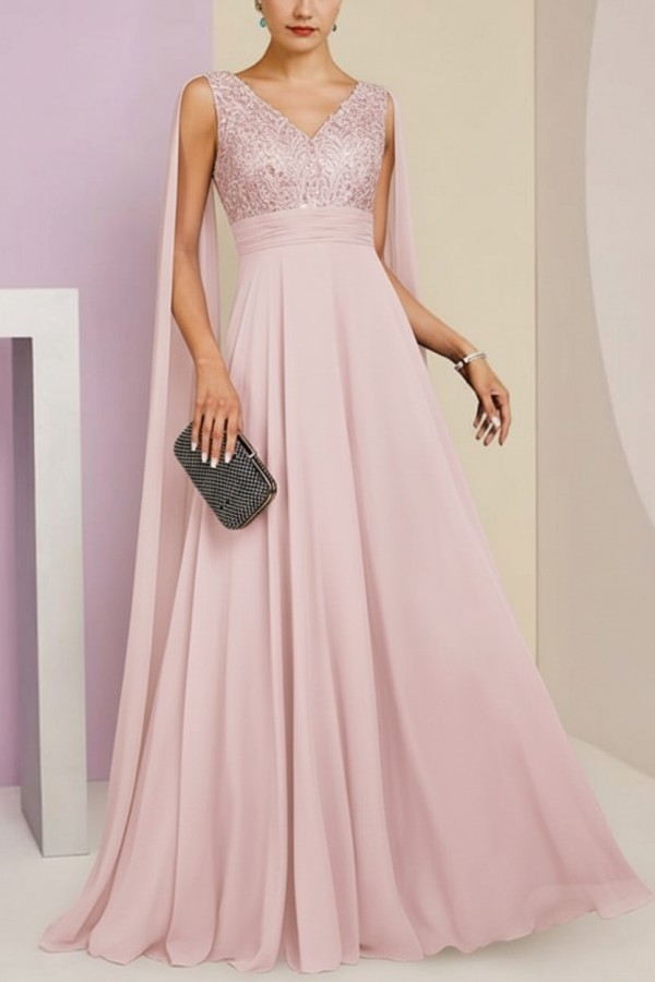 Brautmutterkleid Lang Blau Kleider für Brautmutter mit Ärmel