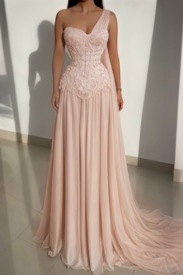 Schöne Abendkleider Lang Rosa Ballkleider mit Spitze