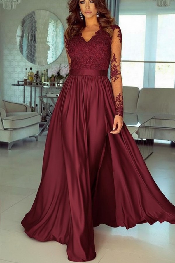 Champagne Abendkleider Lang Mit Ärmel Spitze Abendmoden Günstig