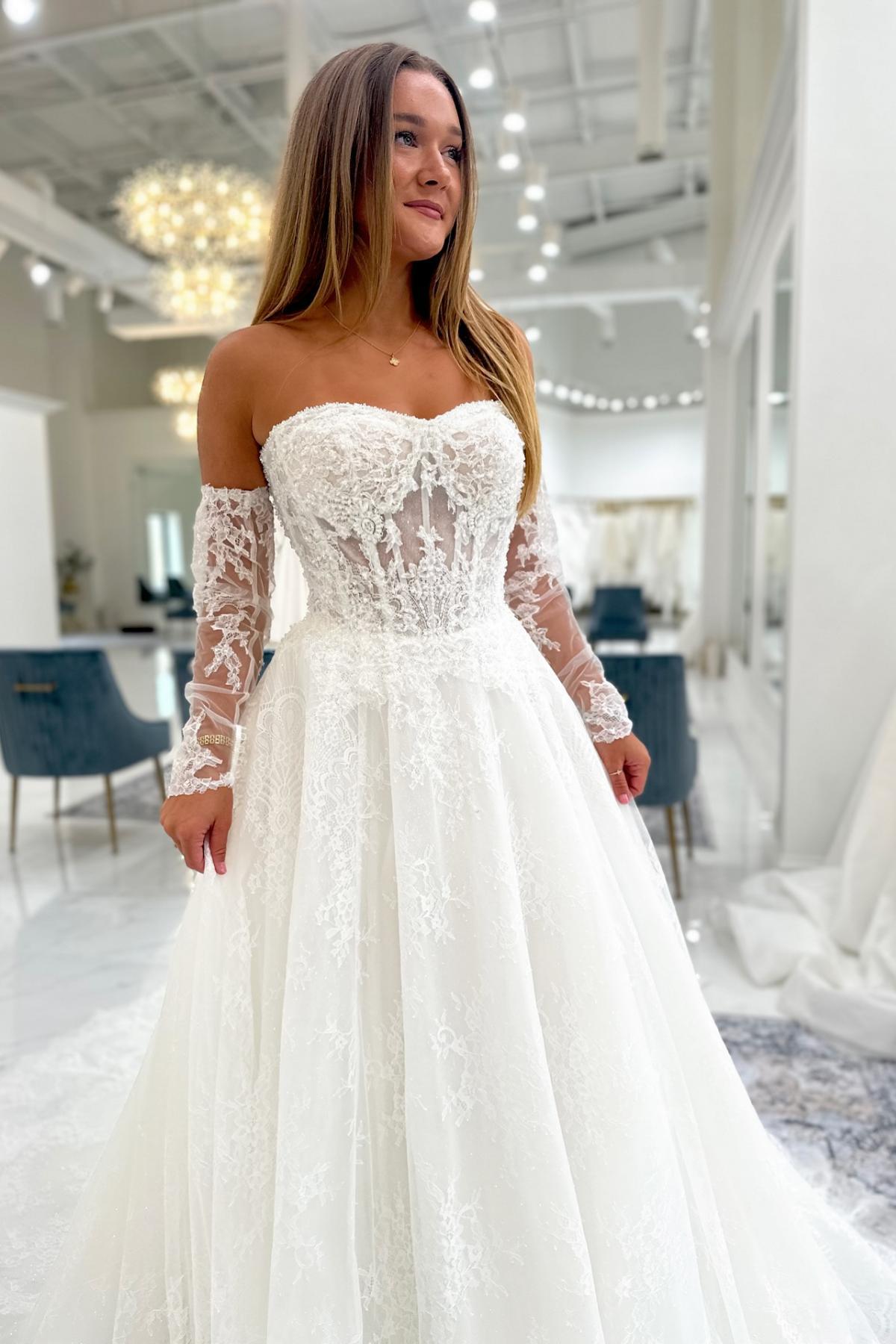 Elegante Hochzeitskleider A linie Spitze Brautkleid Brautmoden Günstig-babyonlinedressde