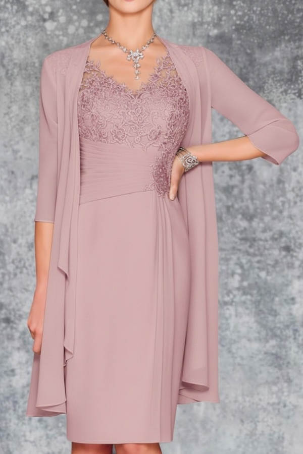 Mint Brautmutterkleid Kurz Chiffon | Kurze Brautmutterkleider mit Jacke