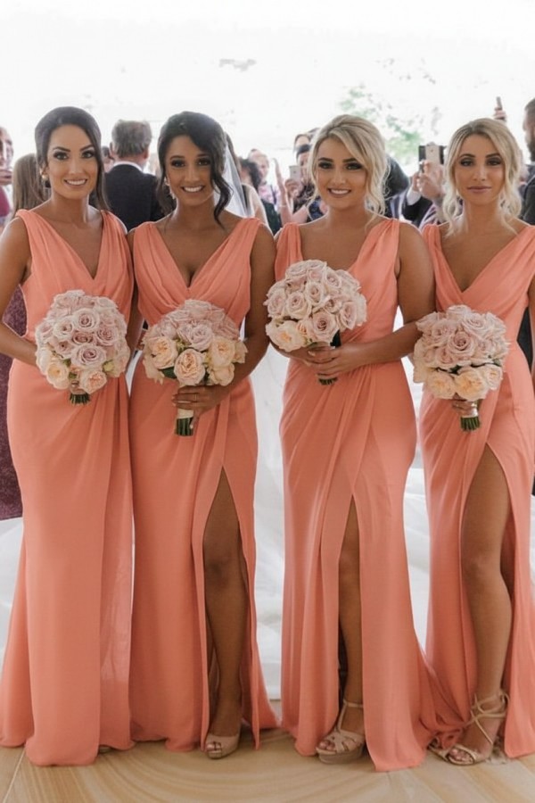 Elegante Brautjungfernkleider Lang Chiffon | Kleider für Brautjungfern