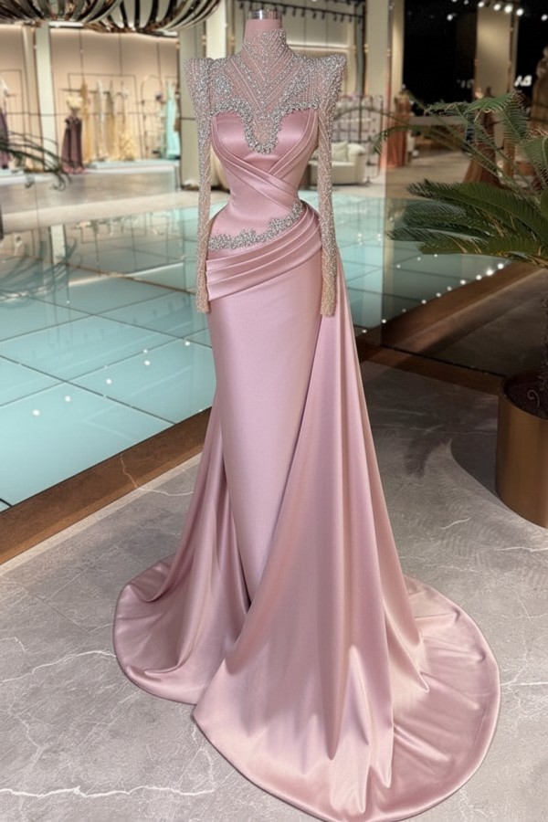 Schöne Abendkleider Lang Glitzer Lila Ballkleider mit Ärmel