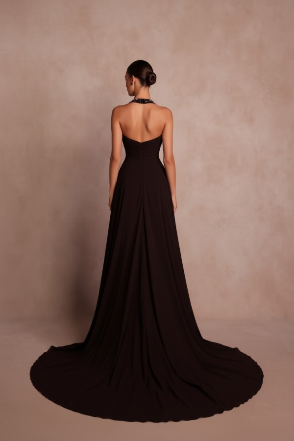 Schlichte Abendkleider Lang V Ausschnitt Chiffon Ballkleider mit Glitzer