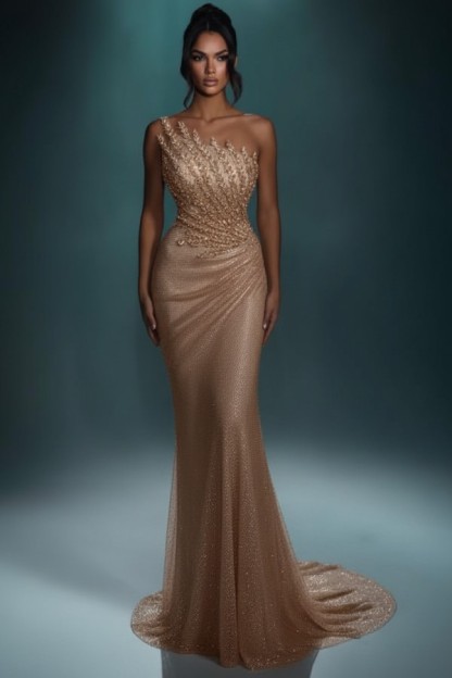 Festliche Abendkleider Lang Brau Abiballkleider Ballkleider Glitzer