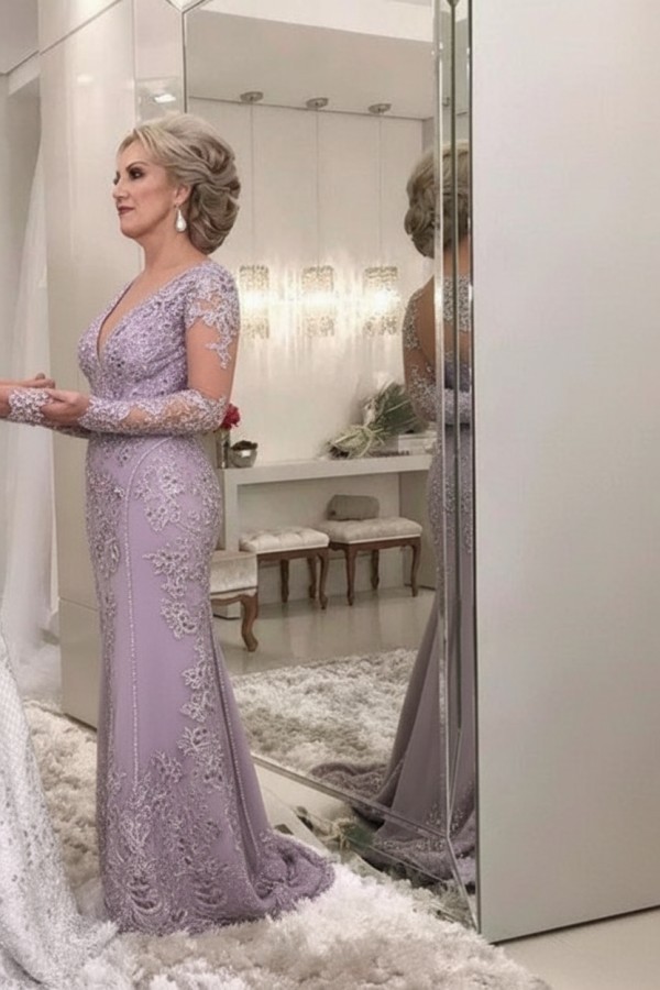 Golden Brautmutterkleider Spitze Mit Ärmel Günstig Abendkleider für Hochzeit Online