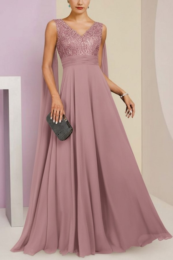 Brautmutterkleid Lang Blau Kleider für Brautmutter mit Ärmel