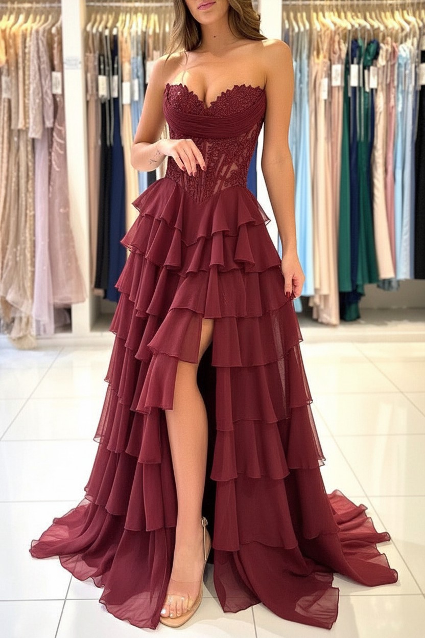 Elegante Abendkleider Lang Blau Ballkleider Mit Spitze