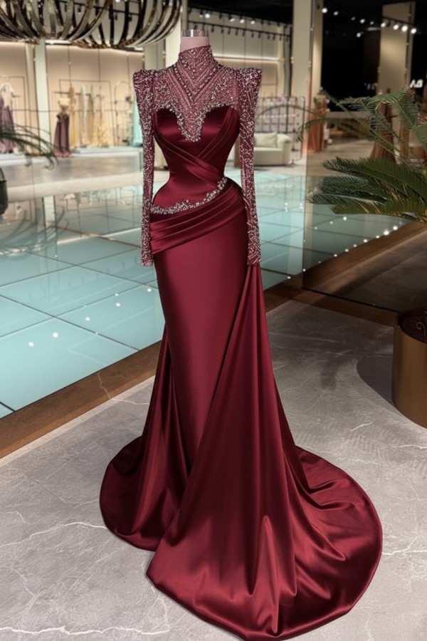 Schöne Abendkleider Lang Glitzer Lila Ballkleider mit Ärmel