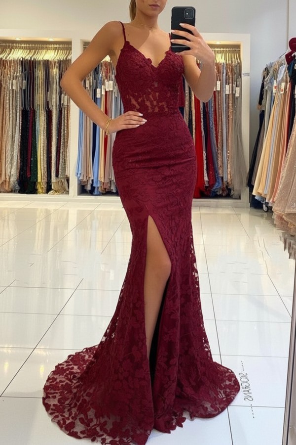 Elegante Abendkleider Blau | Spitze Abiballkleider Meerjungfrau